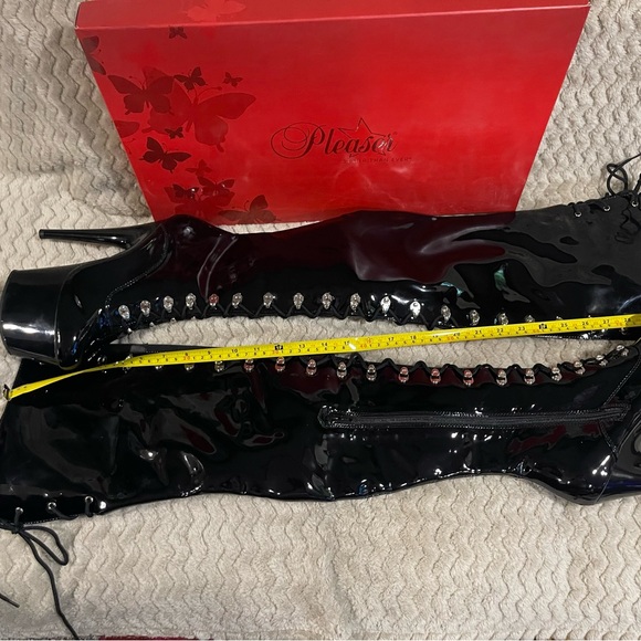 NWB SIZE 9 PLEASER ADORE3050 BLACK 7" PLATFORM LACE UP THIGH HIGH W/SIDE ZIPPER - Picture 7 of 12